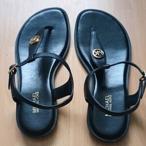 Michael Kors Black Leather Sandals with Gold Accents Size 5 Womans